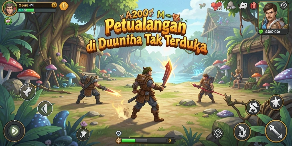 Screenshot A200M menampilkan aksi petualangan seru yang menegangkan.