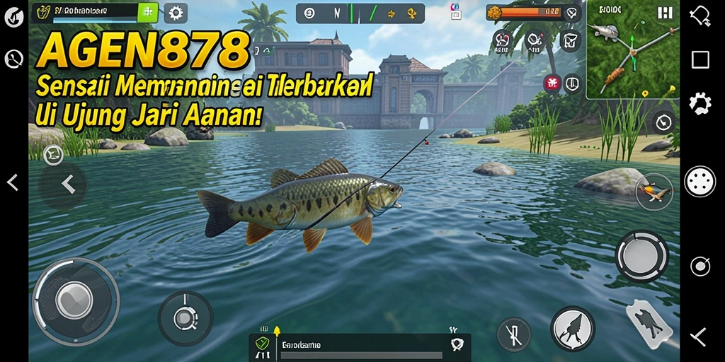 Gameplay AGEN878 yang menampilkan momen menangkap ikan.