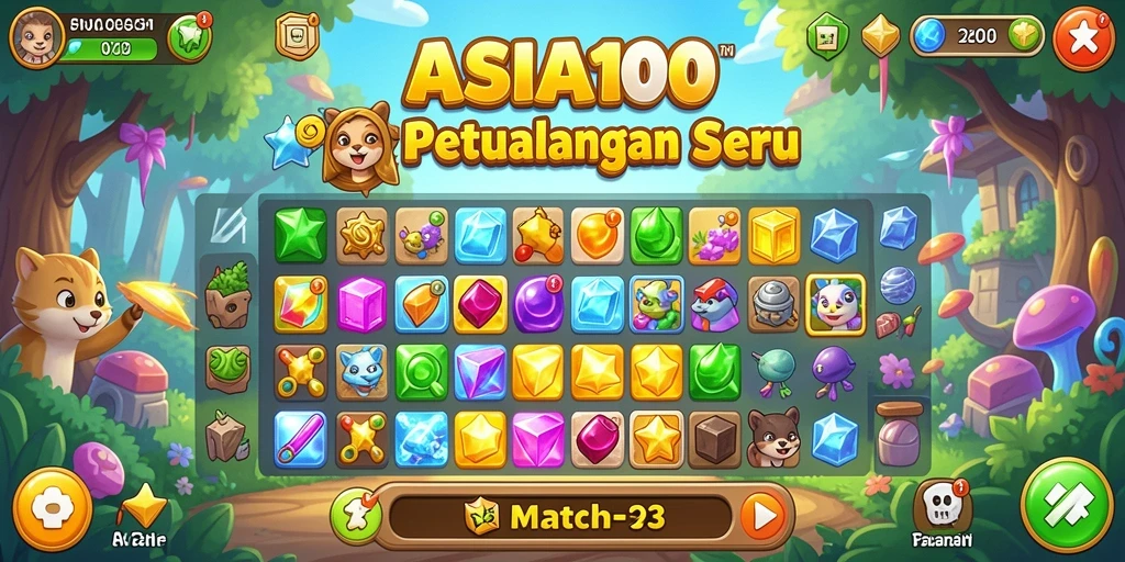 Tangkapan layar gameplay ASIA100 menunjukkan keseruan mencocokkan item.
