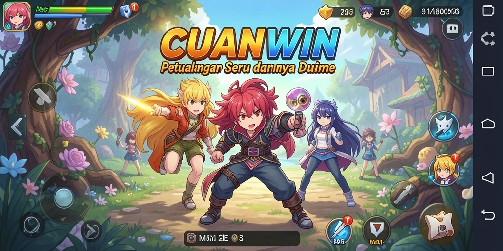 Screenshot gameplay CUANWIN menunjukkan karakter dalam aksi seru di dunia anime.