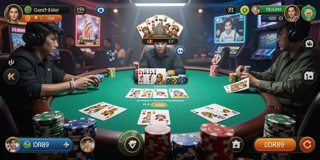 Tampilan gameplay Poker yang seru dan interaktif.