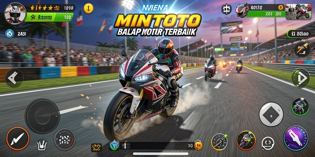 Tampilan gameplay balap motor MINTOTO yang mendebarkan.