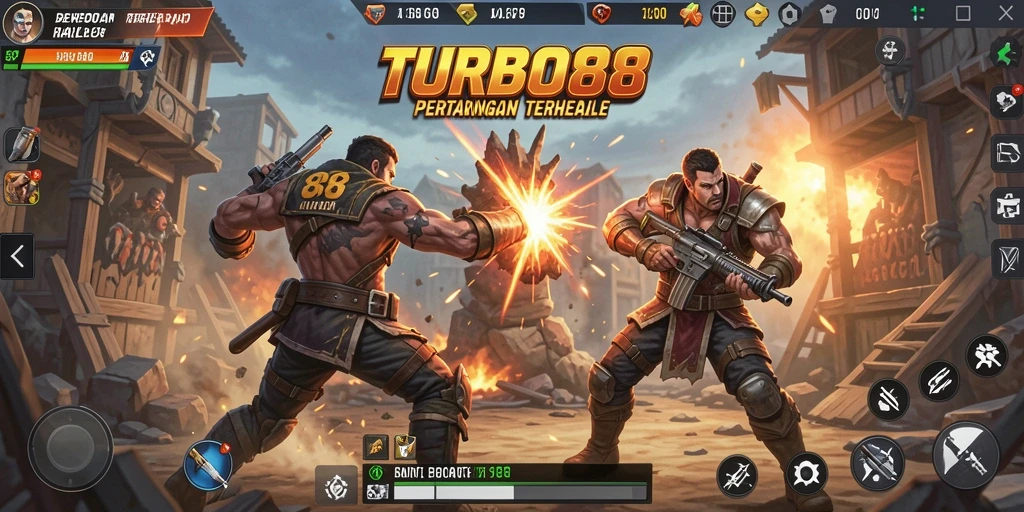Gameplay intens TURBO88 dalam pertempuran Battle Royale.